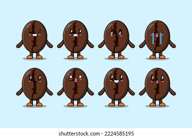 Set kawaii Coffee beans cartoon character with different expressions cartoon vector illustrations