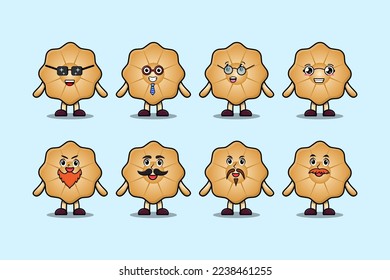Set kawaii Cookies cartoon character with different expressions cartoon face vector illustrations