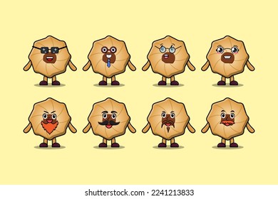 Set kawaii Cookies cartoon character with different expressions cartoon face vector illustrations