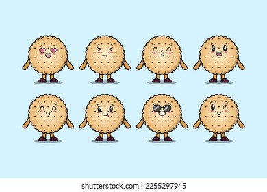 Set kawaii Cookies cartoon character with different expressions cartoon face vector illustrations