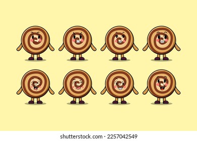 Set kawaii Cookies cartoon character with different expressions cartoon face vector illustrations
