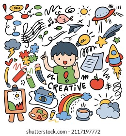 Set of kawaii creativity doodle vector clip art