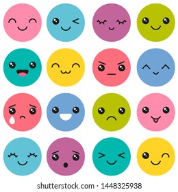 Set of Kawaii cute colorful faces