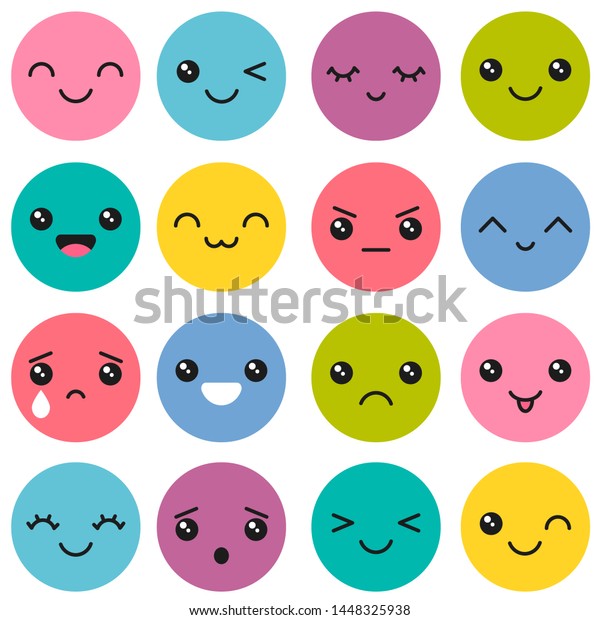 Set Kawaii Cute Colorful Faces Stock Vector (Royalty Free) 1448325938 ...