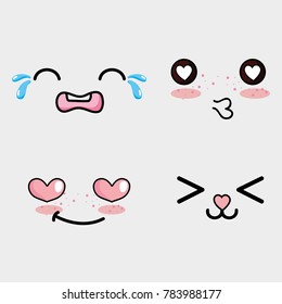 set kawaii cute faces expression