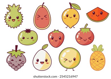 set of kawaii cute fruits vector illustration 