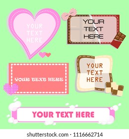 set of kawaii cute sweet colorful pastel dessert bakery speech bubble balloon think,speak,talk,flat,design,vector,illustration text box banner with chocolate,heart and cookie for valentine's day