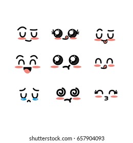 set kawaii cute tender faces with expression