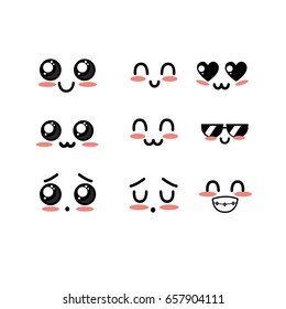 set kawaii cute tender faces with expression