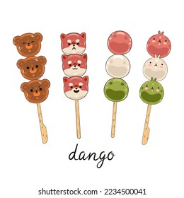 Set of kawaii dango isolated on white background. Vector graphics.