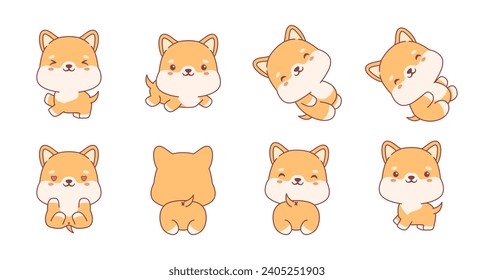 Set of kawaii dog illustration collection