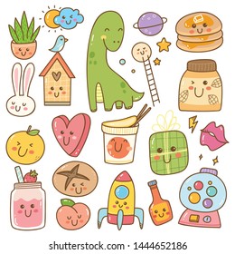 set of kawaii doodles, cute stickers, fashion patches, cute icons, design element vector illustration