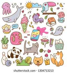 Set of kawaii doodles design element