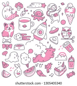 Set of kawaii doodles design element