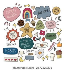 set of kawaii doodles element planning planner design. Planner and journal vector doodles