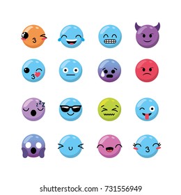 set kawaii emoji emotion design icon