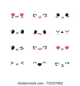 set kawaii emoji emotion design icon