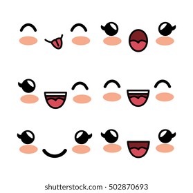 set kawaii facial expression white background