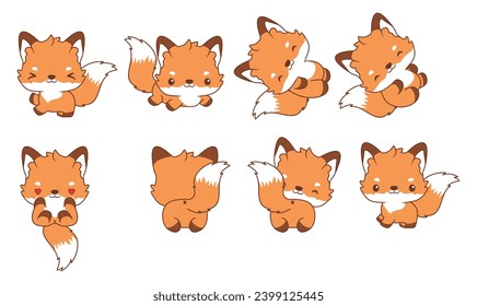 Set of kawaii fox illustration collection