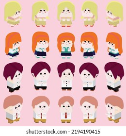 Set of Kawaii geometry cute character of business attire and casual attire figure. 