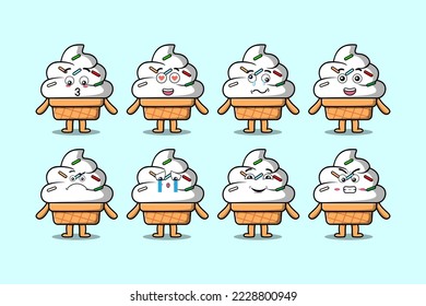 Set kawaii Ice cream cartoon character with different expressions cartoon face vector illustrations