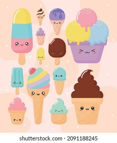 set of kawaii ice creams