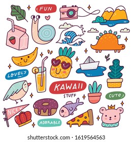 Set of Kawaii Icons, Cute Sticker Collection, Fashion Patches Design 