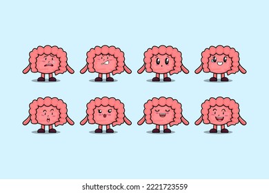 Set kawaii Intestine cartoon character with different expressions cartoon face vector illustrations