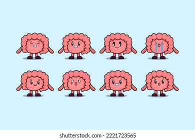 Set kawaii Intestine cartoon character with different expressions cartoon face vector illustrations