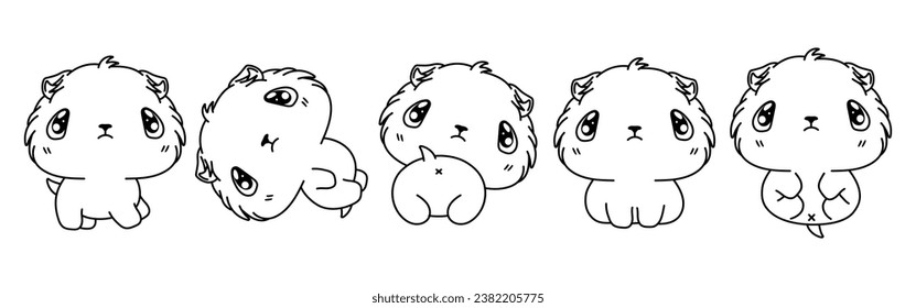 Set of Kawaii Isolated Baby Guinea Pig Coloring Page. Collection of Cute Vector Cartoon Rodent Outline for Stickers, Baby Shower, Coloring Book, Prints for Clothes. 