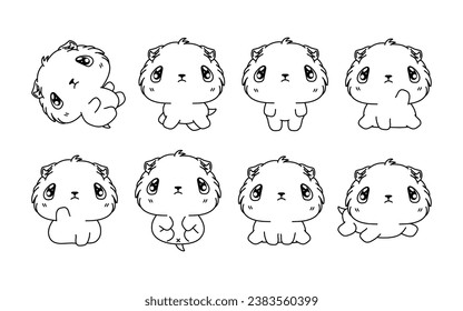 Set of Kawaii Isolated Baby Guinea Pig Coloring Page. Collection of Cute Vector Cartoon Rodent Outline for Stickers, Baby Shower, Coloring Book, Prints for Clothes. 