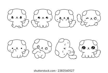 Set of Kawaii Isolated British Shorthair Cat Coloring Page. Collection of Cute Vector Cartoon Baby Cat Outline for Stickers, Baby Shower, Coloring Book, Prints for Clothes. 