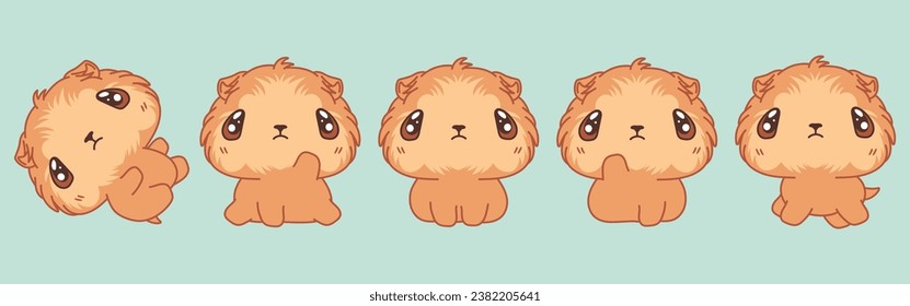 Set of Kawaii Isolated Guinea Pig. Collection of Vector Cartoon Rodent Illustrations for Stickers, Baby Shower, Coloring Pages, Prints for Clothes. 