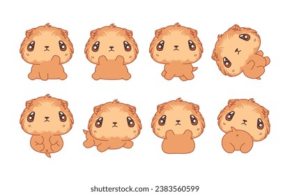 Set of Kawaii Isolated Guinea Pig. Collection of Vector Cartoon Rodent Illustrations for Stickers, Baby Shower, Coloring Pages, Prints for Clothes. 