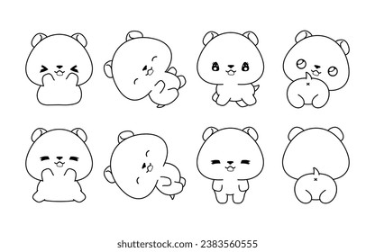 Set of Kawaii Isolated Hamster Coloring Page. Collection of Cute Vector Cartoon Animal Outline for Stickers, Baby Shower, Coloring Book, Prints for Clothes. 