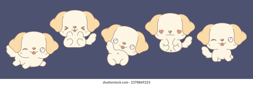Set of Kawaii Isolated Labrador Retriever Dog. Collection of Vector Cartoon Dog Illustrations for Stickers, Baby Shower, Coloring Pages, Prints for Clothes. 