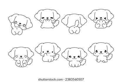 Set of Kawaii Isolated Labrador Retriever Dog Coloring Page. Collection of Cute Vector Cartoon Dog Outline for Stickers, Baby Shower, Coloring Book, Prints for Clothes