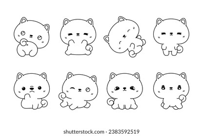 Set of Kawaii Isolated Shiba Inu Dog Coloring Page. Collection of Cute Vector Cartoon Puppy Outline for Stickers, Baby Shower, Coloring Book, Prints for Clothes. 