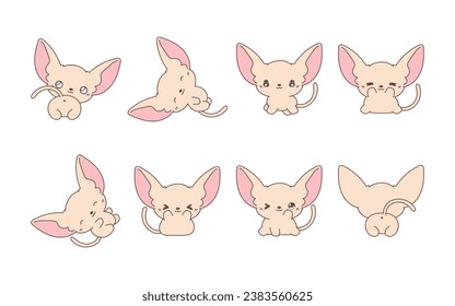 Set of Kawaii Isolated Sphynx Cat. Collection of Vector Cartoon Baby Cat Illustrations for Stickers, Baby Shower, Coloring Pages, Prints for Clothes. 