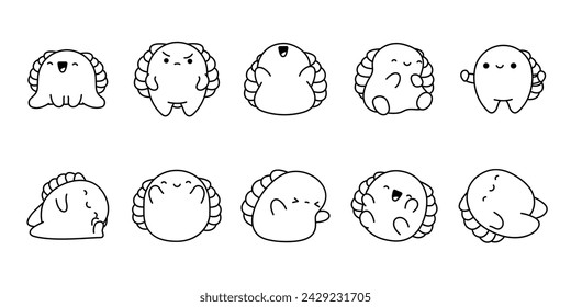 Set of Kawaii Isolated Turtle Coloring Page. Collection of Cute Vector Cartoon Tortoise Animal Outline for Stickers, Baby Shower, Coloring Book, Prints for Clothes.
