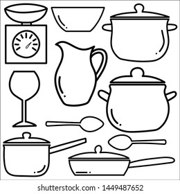 set of kawaii kitchen equipment.Vector illustration.