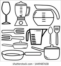 set of kawaii kitchen equipment.Vector illustration.
