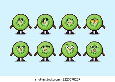 Set kawaii Kiwi fruit cartoon character with different expressions cartoon face vector illustrations