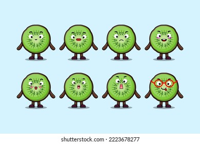 Set kawaii Kiwi fruit cartoon character with different expressions cartoon face vector illustrations