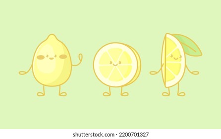 Set Of Kawaii Lemon Characters