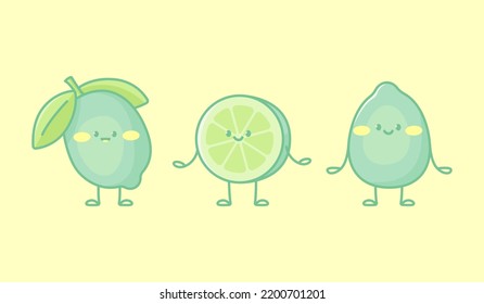 Set of kawaii lime characters