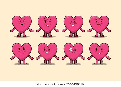 Set kawaii lovely heart cartoon with different expressions of cartoon face vector illustrations