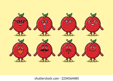 Set kawaii Lychee cartoon character with different expressions cartoon face vector illustrations