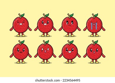 Set kawaii Lychee cartoon character with different expressions cartoon face vector illustrations