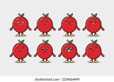 Set kawaii Lychee cartoon character with different expressions cartoon face vector illustrations